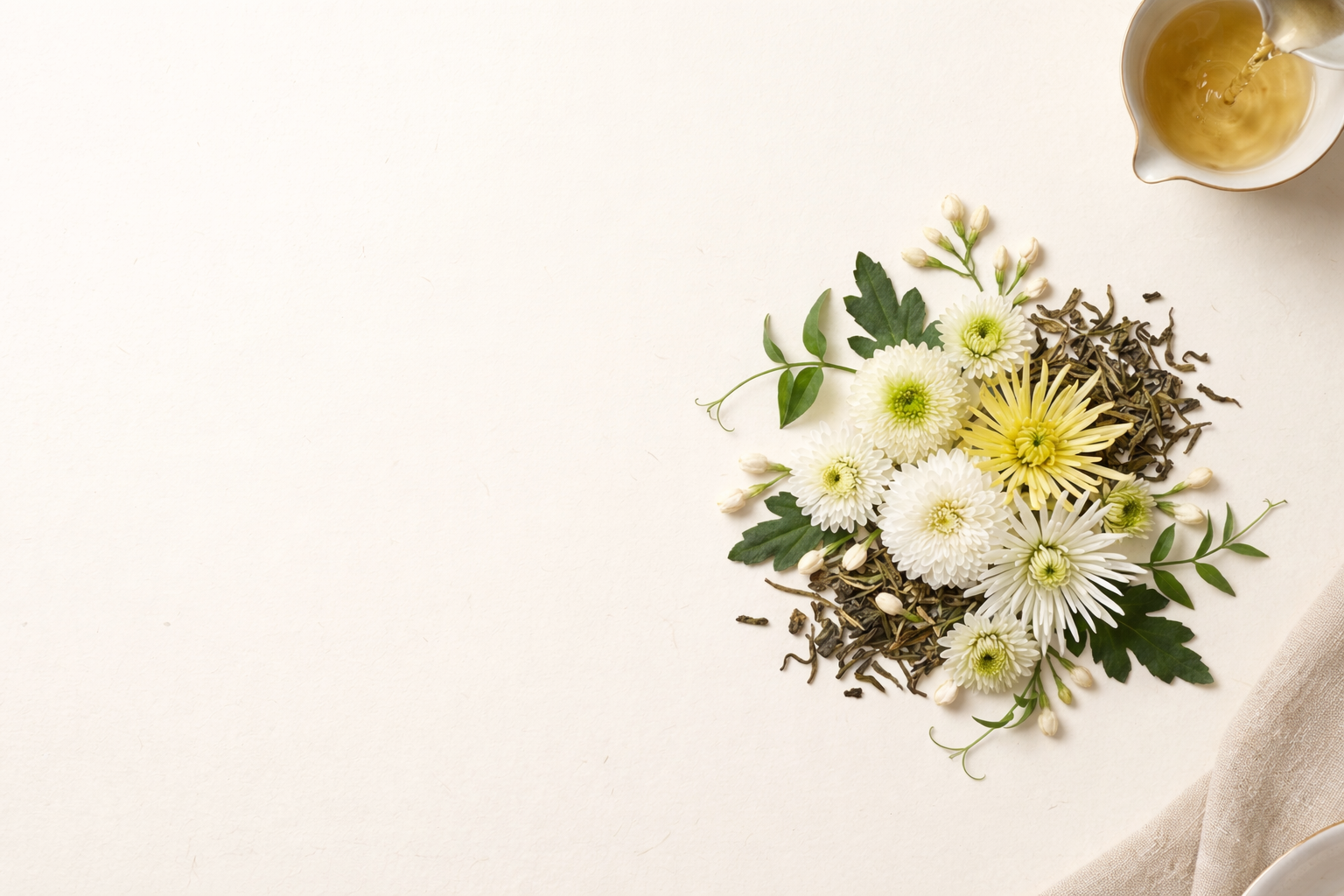 Jin Shui artisanal teapresso — chrysanthemum blooms and loose-leaf tea